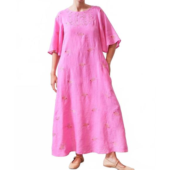 NEW NIMO WITH LOVE blazing star fish embroidery dress in pink/fish - Picture 1 of 3